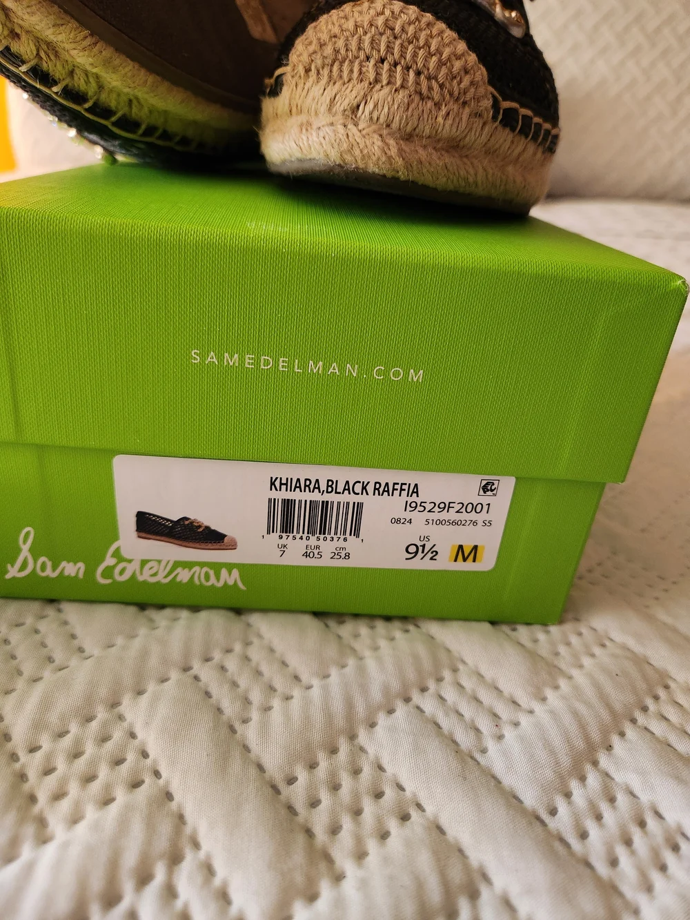 Sam Edelman Black Woven Espadrille Flats with Gold Emblem